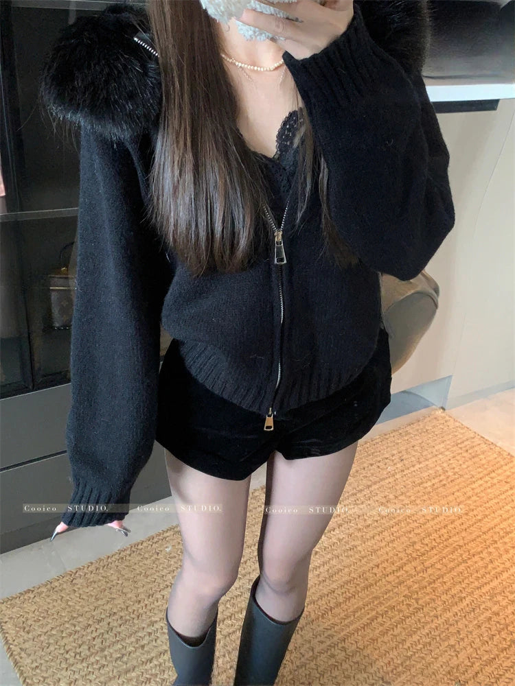 Detachable Fur Collar Hooded Sweater