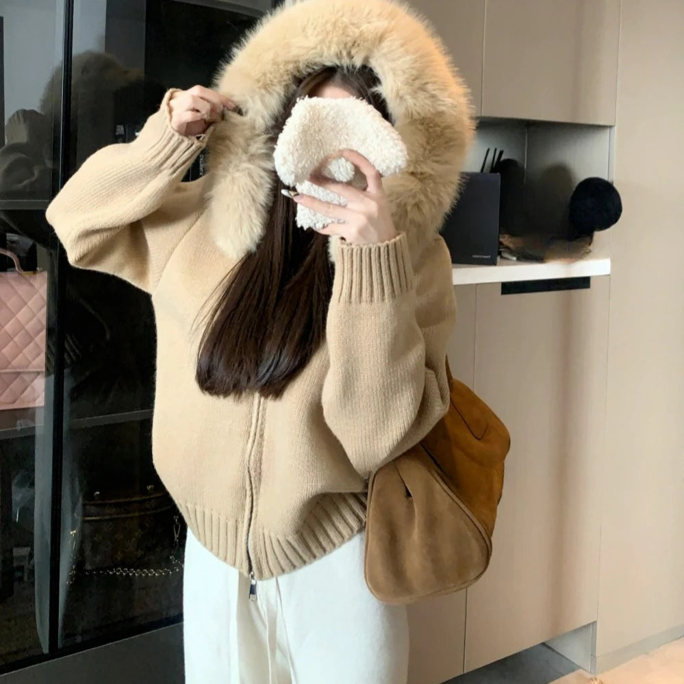 Detachable Fur Collar Hooded Sweater